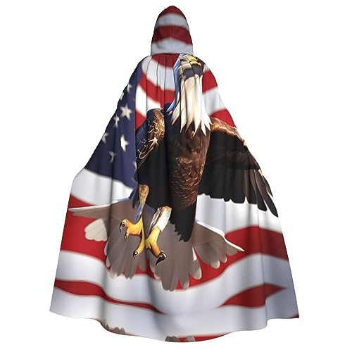 ZhanMg Weißkopfseeadler mit amerikanischer Flagge Kapuzenumhang für Erwachsene - Cosplay Weihnachten Umhang Robe für Halloween, Ostern, Karneval, Partys, Maskerade von ZhanMg