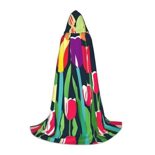 Zhangm Bunte Tulpen Unisex Kapuzenumhang – perfekt für Rollenspiele, Kostüm, Cosplay, Weihnachtsumhang, Robe, Halloween, Ostern, Karneval von Zhangm