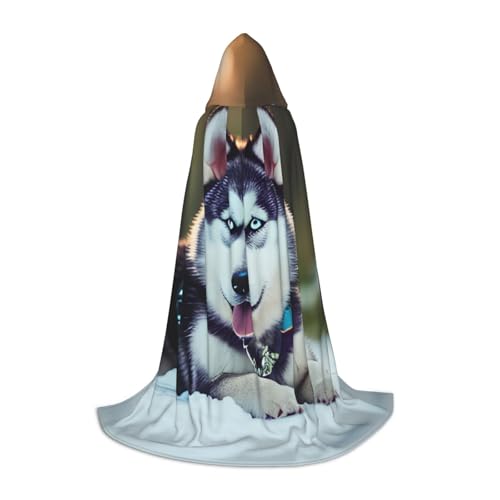 Zhangm Husky Dog Unisex Kapuzenumhang - Perfekt für Rollenspiele Kostüm Cosplay Weihnachten Umhang Robe Halloween Ostern Karneval von Zhangm