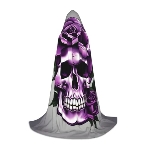 Zhangm Lila Rose Schädel Unisex Kapuzenumhang - Perfekt für Rollenspiele Kostüm Cosplay Weihnachten Umhang Robe Halloween Ostern Karneval von Zhangm