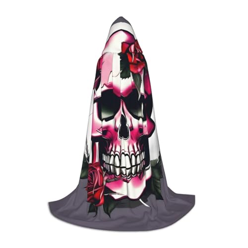 Zhangm Rose Skull Unisex Kapuzenumhang - Perfekt für Rollenspiele Kostüm Cosplay Weihnachten Umhang Robe Halloween Ostern Karneval von Zhangm