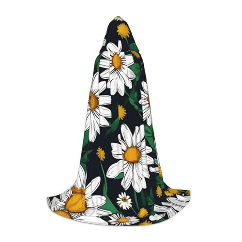 Zhangm Unisex Kapuzenumhang mit Blumenmuster und Gänseblümchen, perfekt für Rollenspiele, Kostüm, Cosplay, Weihnachtsumhang, Robe, Halloween, Ostern, Karneval von Zhangm