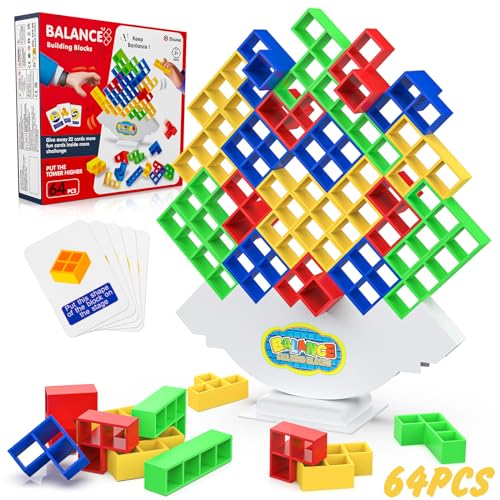 Zhcuves 64PCS Tower Spiel für Kinder Erwachsene, Tetris Tetra Balance Team Turm Game Montessori Spielzeug Stapelspiel Stack Attack Stapelturm, Kinderspiel Geburtstag Geschenk Junge Mädchen Teenager von Zhcuves