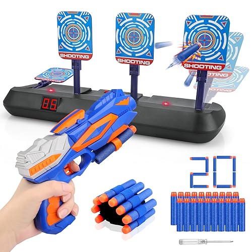 Zielscheibe Elektrisch für Nerf mit Spielzeug Pistole Kinder Jungen 4 5 6 7 8 9 10 Jahre, Kinderspielzeug Blaster Toy Gun Set, 20-Dart,Schieß Spiele Geburtstag Weihnachten Geschenk für Mädchen von Zhcuves