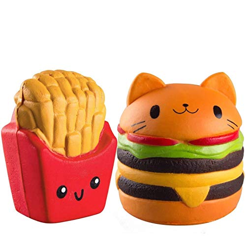 ZhengYue 2Pcs Langsam steigender Squeeze Squishy Toys -Hamburger, Fries Duft Kawaii Soft Food Squishy Toys, großes Geschenk für Kinder und Erwachsene von ZhengYue