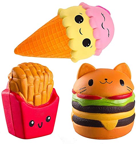 ZhengYue 3 Stück Kawaii Squishy Spielzeug - Eiscreme Hamburger Fries Squeeze Stress Squishies Langsam Dekompression Creme Duftenden Geschenk für Kinder Erwachsene Mädchen Jungen von ZhengYue