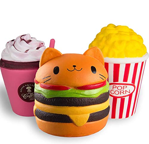 ZhengYue 3 Stück Kawaii Squishy Spielzeug - Popcorn Frappuccino Hamburger Squeeze Stress Squishies Langsam Dekompression Creme Duftenden Geschenk für Kinder Erwachsene Mädchen Jungen von ZhengYue