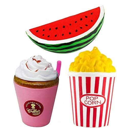 ZhengYue 3 Stück Kawaii Squishy Spielzeug - Popcorn Frappuccino Watermelon Squeeze Stress Squishies Langsam Dekompression Creme Duftenden Geschenk für Kinder Erwachsene Mädchen Jungen von ZhengYue