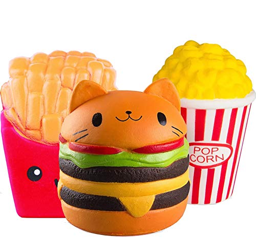 ZhengYue 3 Stück Kawaii Squishy Spielzeug - Popcorn Fries Hamburger Squeeze Stress Squishies Langsam Dekompression Creme Duftenden Geschenk für Kinder Erwachsene Mädchen Jungen von ZhengYue