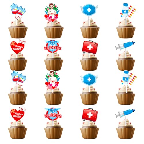 32 Stück Nurse Cupcake Toppers, Krankenpfleger Muffin Deko, Glitter medizinische Krankenschwester Thema Cupcake Dekorationen, Kuchen Dekoration für Partys mit Rn Krankenschwester Motto von Zhlearda