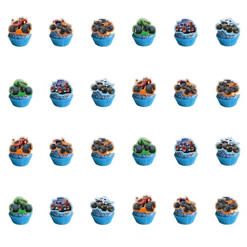 48 Stück Monster Truck Cupcake Toppers, Monster Truck Cupcake Topper Geburtstag, Truck Muffin Deko, Truck Geburtstag Kuchen Topper, Cars Thema Kuchen Dekoration für Kinder Geburtstag Zubehör von Zhlearda