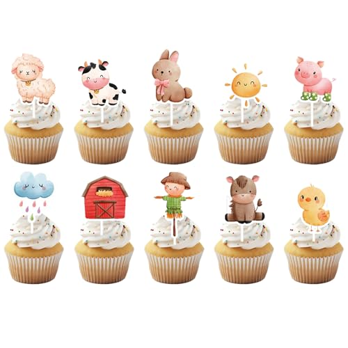 Bauernhoftiere Cupcake Toppers, 40 Stück Muffin Deko Tiere, Bauernhoftiere Kuchen Topper, Scheune Tiere Bauernhof Thema Muffins Deko, Cartoon Cupcake Deko für Kinder Geburtstag Baby Shower Bauernhoftiere Cupcake Toppers, 40 Stück Muffin Deko Tiere, Bauernhoftiere Kuchen Topper, Scheune Tiere Bauernhof Thema Muffins Deko, Cartoon Cupcake Deko für Kinder Geburtstag Baby Shower von Zhlearda