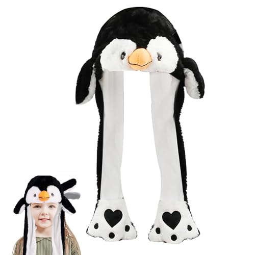 Pinguin Mütze mit Ohren, Mütze mit Beweglichen Ohren, Lustige Mütze, Mütze mit Wackelohren, Beweglichen Ohren Drücken der Tiermütze, Pinguin Geschenk, Pinguin Plüsch Hut für Partys, Cosplay, Weihnacht von Zhlearda