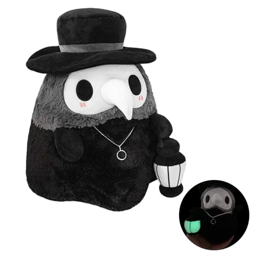 Plague Doctor Plüschtier, 20cm Plague Doctor Plush, Plague Doctor Plush Toy, Halloween Kuscheltier, Schwarz Cartoon Plüschspielzeug, Luminous Plush für Dekoration von Ostern und Halloween von Zhlearda