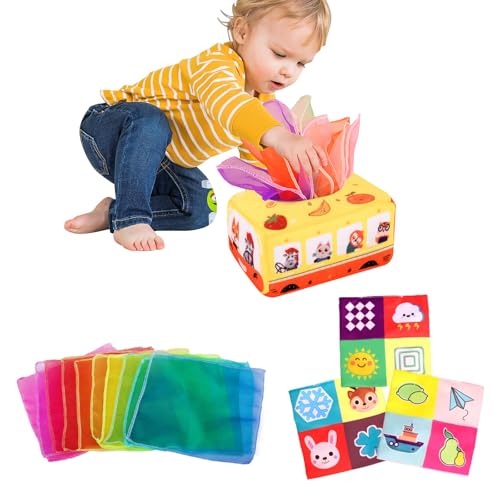 Zhlearda Baby Spielzeug 6 Monate, Tissue Box Baby Spielzeug, Tissue Box Montessori Sensorik Hohem Kontrast Spielsachen, mit 3 Knisterpapier & 10 Bunte Schals, für Babys Jungen Mädchen Geschenke von Zhlearda