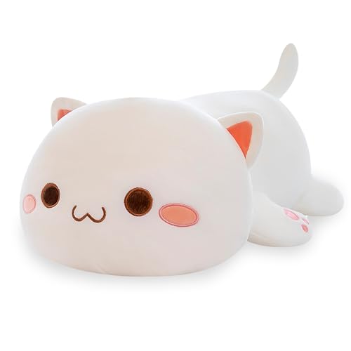 Zhlearda Niedliches Kätzchen Plüschtier, Stofftier Kawaii Katze 40cm, Weiß plüschtier Katze, Weiches Anime Katze Plüsch Kissen, Kawaii Katze Kuscheltier für Kinder für Kuscheltierliebhaber von Zhlearda