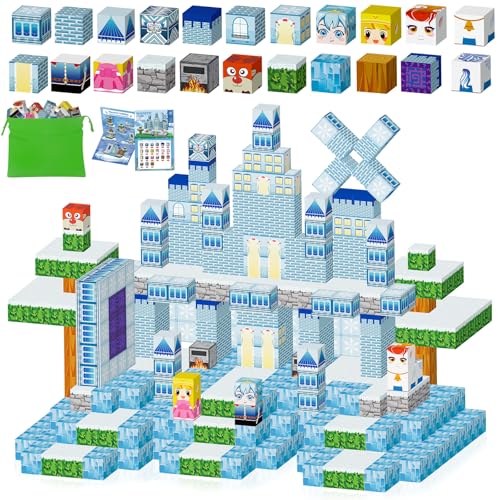 116 Stück Magnetische Bausteine,2.5CM Magnet Bausteine DIY Magnetspielzeug für Kinder,Bauen Magnet Bauklötze Ice World Castle Set,Magnetbausteine Blöcke Magnet Spielzeug, Geschenk für Junge Mädchen von Zhmenge