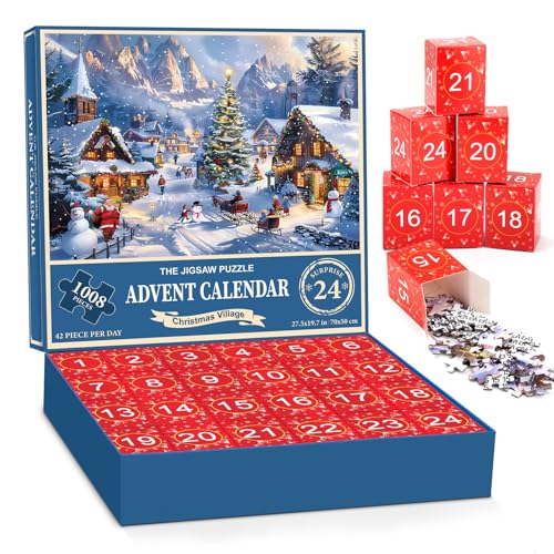 Adventskalender 2024 Jigsaw Puzzles-70 x 50 cm-1008 Teile Puzzles,Adventskalender Jigsaw Puzzles für Erwachsene und Kinder,Weihnachten Puzzles Weihnachts Geschenk für Jungen,Mädchen(A-CZ) von Zhmenge