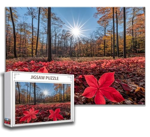 Ahornblatt Puzzle 120 Teile Kinder, Jigsaw Puzzle Wald Puzzle Erwachsene, Junge, Mädchen, Geschicklichkeitsspiel für Die Ganze Familie, Klassische Holzpuzzle für Wand Deko Wohnzimmer, Geschenke L-9 von Zhngzoyn