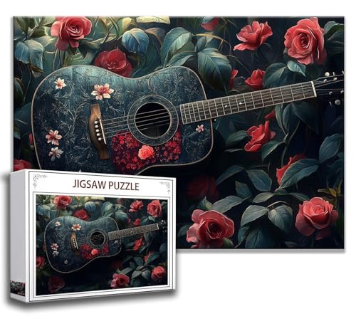 Blume Puzzle 200 Teile Kinder, Jigsaw Puzzle Gitarre Puzzle Erwachsene, Junge, Mädchen, Geschicklichkeitsspiel für Die Ganze Familie, Klassische Holzpuzzle für Wand Deko Wohnzimmer, Geschenke J-8 von Zhngzoyn