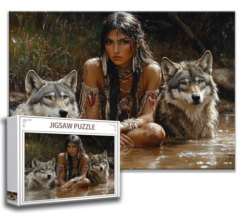 Frau Puzzle 120 Teile Kinder, Jigsaw Puzzle Wolf Puzzle Erwachsene, Junge, Mädchen, Geschicklichkeitsspiel für Die Ganze Familie, Klassische Holzpuzzle für Wand Zimmer Deko Wohnzimmer, Geschenke G-8 von Zhngzoyn