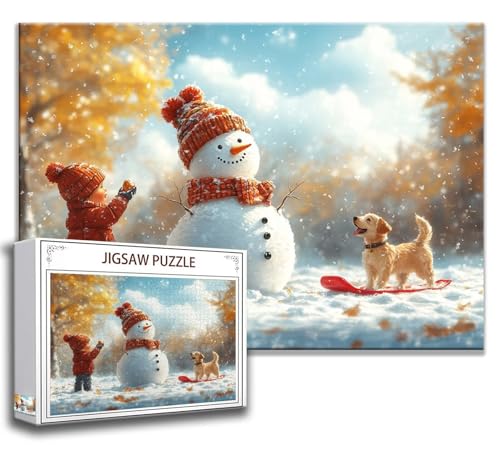 Hund Puzzle 300 Teile Kinder, Jigsaw Puzzle Schneemann Puzzle Erwachsene, Junge, Mädchen, Geschicklichkeitsspiel für Die Ganze Familie, Klassische Holzpuzzle für Wand Deko Wohnzimmer, Geschenke Y-5 von Zhngzoyn