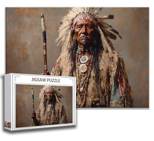 Indianer Puzzle 120 Teile Kinder, Jigsaw Puzzle Mann Puzzle Erwachsene, Junge, Mädchen, Geschicklichkeitsspiel für Die Ganze Familie, Klassische Holzpuzzle für Wand Deko Wohnzimmer, Geschenke M-3 von Zhngzoyn