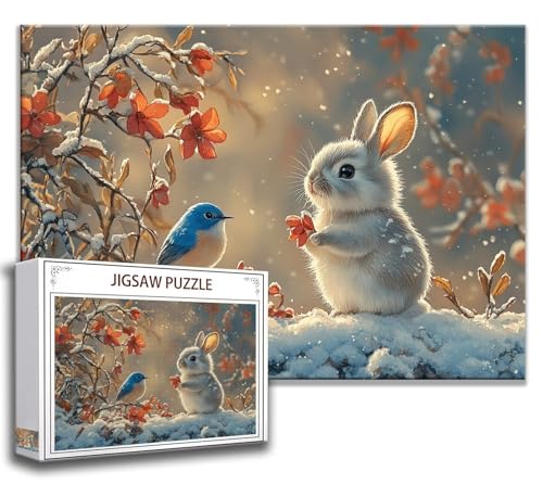 Kaninchen Puzzle 300 Teile Kinder, Jigsaw Puzzle Vogel Puzzle Erwachsene, Junge, Mädchen, Geschicklichkeitsspiel für Die Ganze Familie, Klassische Holzpuzzle für Wand Deko Wohnzimmer, Geschenke E-7 von Zhngzoyn