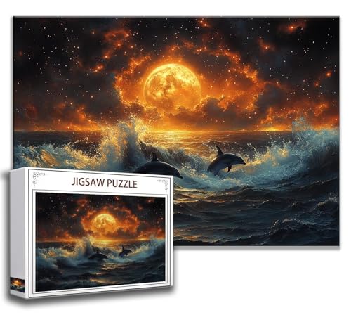 Landschaft Puzzle 120 Teile Kinder, Jigsaw Puzzle Delphin Puzzle Erwachsene, Junge, Mädchen, Geschicklichkeitsspiel für Die Ganze Familie, Klassische Holzpuzzle für Wand Zimmer Deko Wohnzimmer I-7 von Zhngzoyn