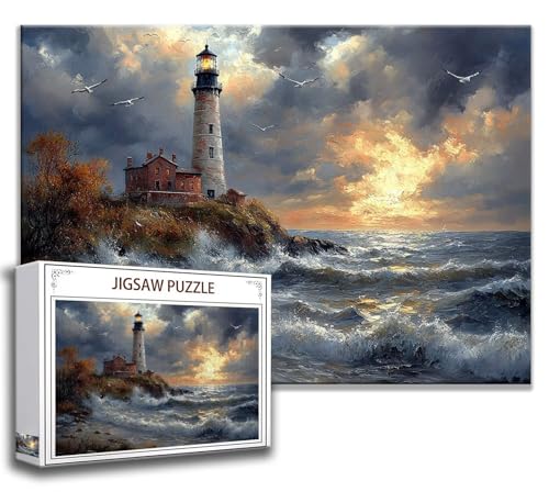 Leuchtturm Puzzle 300 Teile Kinder, Jigsaw Puzzle Landschaft Puzzle Erwachsene, Junge, Mädchen, Geschicklichkeitsspiel für Die Ganze Familie, Klassische Holzpuzzle für Wand Zimmer Deko Wohnzimmer Q-4 von Zhngzoyn