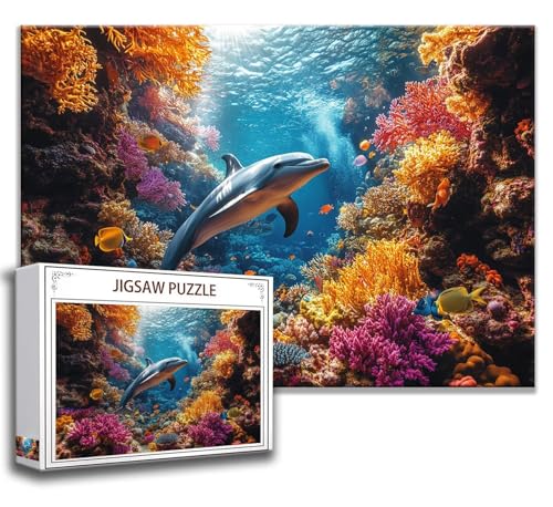 Meeresboden Puzzle 120 Teile Kinder, Jigsaw Puzzle Delphin Puzzle Erwachsene, Junge, Mädchen, Geschicklichkeitsspiel für Die Ganze Familie, Klassische Holzpuzzle für Wand Zimmer Deko Wohnzimmer J-8 von Zhngzoyn