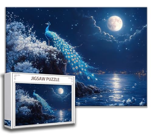 Mond Puzzle 120 Teile Kinder, Jigsaw Puzzle Pfau Puzzle Erwachsene, Junge, Mädchen, Geschicklichkeitsspiel für Die Ganze Familie, Klassische Holzpuzzle für Wand Zimmer Deko Wohnzimmer, Geschenke H-4 von Zhngzoyn