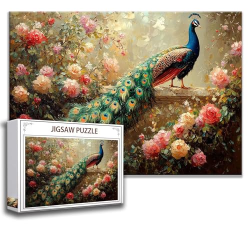 Pfau Puzzle 300 Teile Kinder, Jigsaw Puzzle Tier Puzzle Erwachsene, Junge, Mädchen, Geschicklichkeitsspiel für Die Ganze Familie, Klassische Holzpuzzle für Wand Zimmer Deko Wohnzimmer, Geschenke M-6 von Zhngzoyn