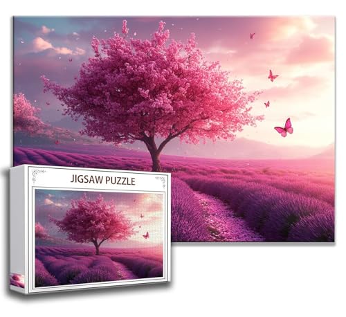 Puzzle 1000 Teile Baum Puzzle Erwachsene Anspruchsvoll, Holzpuzzle Jigsaw Puzzle Rosa Baum Puzzle Groß 75 x 50 cm Impossible Puzzle für Männer, Puzzles für Erwachsene Frauen, ältere Menschen F-1 von Zhngzoyn