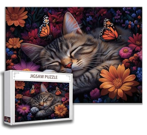 Puzzle 1000 Teile Katze Puzzle Erwachsene Anspruchsvoll, Holzpuzzle Jigsaw Puzzle Schmetterling Puzzle Groß XXL 75 x 50 cm Impossible Puzzle für Männer, Klassische Puzzles für Erwachsene Frauen J-0 von Zhngzoyn