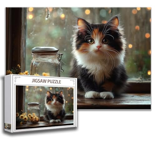 Puzzle 1000 Teile Katze Puzzle Erwachsene Anspruchsvoll, Holzpuzzle Jigsaw Puzzle Tier Puzzle Groß 75x50 cm Impossible Puzzle für Männer, Klassische Puzzles für Erwachsene Frauen, ältere Menschen F-9 von Zhngzoyn