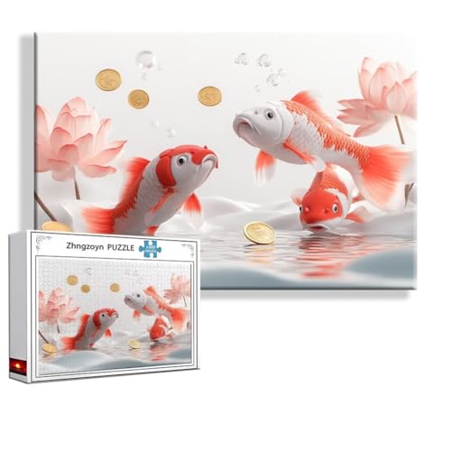 Puzzle 1000 Teile Koi, Puzzle Erwachsene Anspruchsvoll Jigsaw Fisch Groß XXL 75 x 50 cm, Klassische Impossible Jigsaw Art für Frauen Männer, Holzpuzzle für Deko Wohnzimmer, Geschenke zu Ostern N-2 von Zhngzoyn