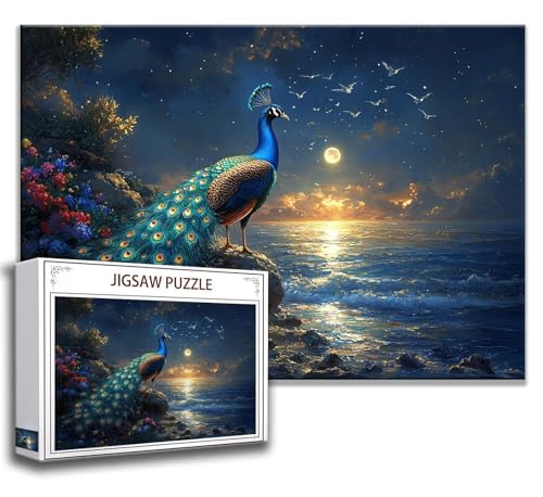 Puzzle 1000 Teile Pfau Puzzle Erwachsene Anspruchsvoll, Holzpuzzle Jigsaw Puzzle Tier Puzzle Groß 75 x 50 cm Impossible Puzzle für Männer, Klassische Puzzles für Erwachsene Frauen, ältere Menschen V-8 von Zhngzoyn