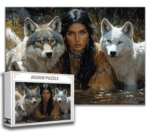 Puzzle 1000 Teile Wolf Puzzle Erwachsene Anspruchsvoll, Holzpuzzle Jigsaw Puzzle Frau Puzzle Groß 75 x 50 cm Impossible Puzzle für Männer, Klassische Puzzles für Erwachsene Frauen, ältere Menschen L-2 von Zhngzoyn