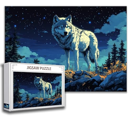 Puzzle 1000 Teile Wolf Puzzle Erwachsene Anspruchsvoll, Holzpuzzle Jigsaw Puzzle Sternenhimmel Puzzle Groß XXL 75 x 50 cm Impossible Puzzle für Männer, Klassische Puzzles für Erwachsene Frauen U-2 von Zhngzoyn