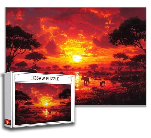 Puzzle 1500 Teile Sonnenuntergang Puzzle Erwachsene Anspruchsvoll, Holzpuzzle Jigsaw Puzzle Elefant Puzzle Groß 87 x 57 cm Impossible Puzzle für Männer, Klassische Puzzles für Erwachsene Frauen N-1 von Zhngzoyn