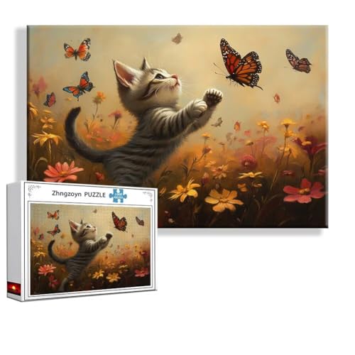 Puzzle 3000 Teile Katze, Puzzle Erwachsene Anspruchsvoll Jigsaw Schmetterling Groß XXL 120x80 cm, Klassische Impossible Jigsaw Art für Frauen Männer, Holzpuzzle für Deko Wohnzimmer Geschenke U-0 von Zhngzoyn