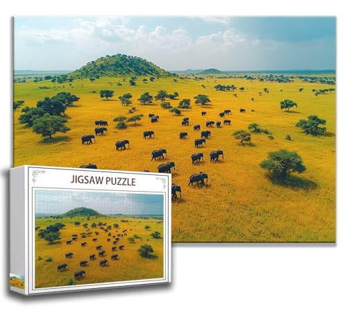 Puzzle 500 Teile Afrika Puzzle Erwachsene Anspruchsvoll, Holzpuzzle Jigsaw Puzzle Elefant Puzzle 52x38 cm Impossible Puzzle für Männer, Klassische Puzzles für Erwachsene Frauen, ältere Menschen J-9 von Zhngzoyn