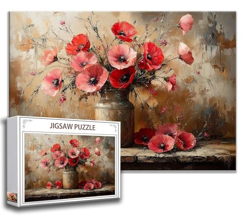 Puzzle 500 Teile Blume Puzzle Erwachsene Anspruchsvoll, Holzpuzzle Jigsaw Puzzle Mohn Puzzle Groß 52 x 38 cm Impossible Puzzle für Männer, Klassische Puzzles für Erwachsene Frauen, ältere Menschen N-4 von Zhngzoyn