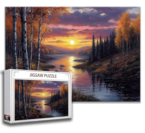 Puzzle 500 Teile Sonnenuntergang Puzzle Erwachsene Anspruchsvoll, Holzpuzzle Jigsaw Puzzle Fluss Puzzle Groß XXL 52 x 38 cm Impossible Puzzle für Männer, Klassische Puzzles für Erwachsene Frauen U-0 von Zhngzoyn