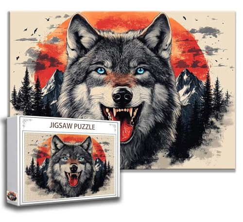 Puzzle 500 Teile Wolf Puzzle Erwachsene Anspruchsvoll, Holzpuzzle Jigsaw Puzzle Tier Puzzle Groß 52 x 38 cm Impossible Puzzle für Männer, Klassische Puzzles für Erwachsene Frauen, ältere Menschen F-6 von Zhngzoyn