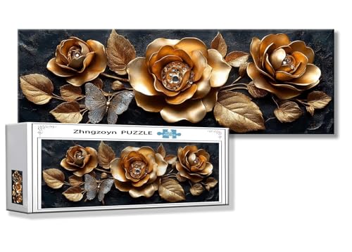 Puzzle Blume 900 Teile Rose Puzzle Erwachsene Anspruchsvoll Groß XXL 87 x 34 cm Jigsaw panorama, Schwer Impossible Jigsaw, 2025 Klassische Holzpuzzle für Erwachsene Männer, Frauen, ältere Menschen E-7 von Zhngzoyn