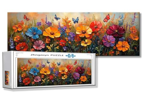 Puzzle Blume 900 Teile Schmetterling Puzzle Erwachsene Anspruchsvoll Groß XXL 87x34cm Jigsaw Panorama, 2025 Impossible Jigsaw, Klassische Holzpuzzle für Erwachsene Männer, Frauen, ältere Menschen B-1 von Zhngzoyn