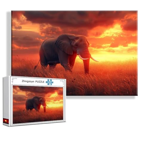 Puzzle Elefant Sonnenuntergang 1500 Teile Groß XXL 87x57 cm, Jigsaw Art Impossible Erwachsene Anspruchsvoll, Klassische Jigsaw Erwachsene, Junge, Mädchen, Geschicklichkeitsspiel für Familie M-8 von Zhngzoyn