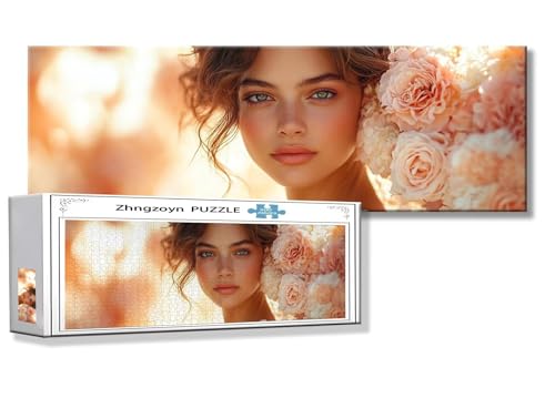 Puzzle Frau 900 Teile Blume Puzzle Erwachsene Anspruchsvoll Groß XXL 87 x 34 cm Jigsaw panorama, Schwer Impossible Jigsaw, 2025 Klassische Holzpuzzle für Erwachsene Männer, Frauen, ältere Menschen D-8 von Zhngzoyn